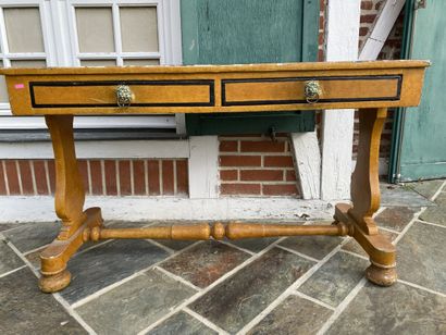 Desk in ochre patinated wood, rechampi and...