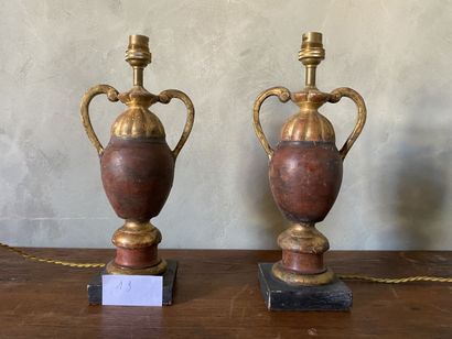 Pair of lacquered and gilded wood lamp bases...