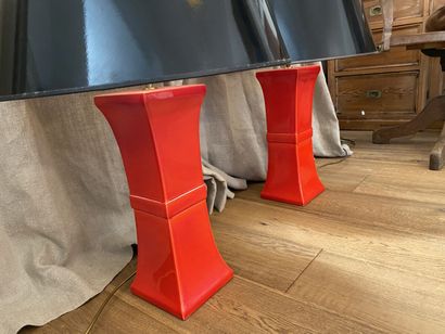 Attributed to David HICKS 
Pair of red ceramic...