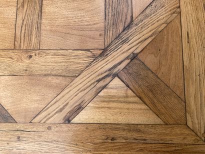 Oak coffee table, old parquet element forming...