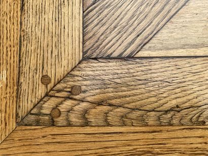 Oak coffee table, old parquet element forming...
