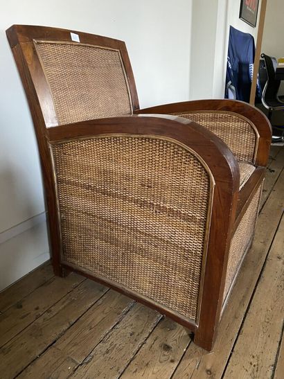 Wooden armchair, entirely furnished with...