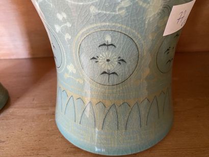 Set of 3 vases: two in celadon green porcelain...