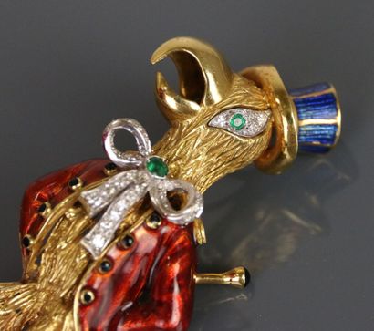 Parrot-shaped pendant brooch in yellow gold...