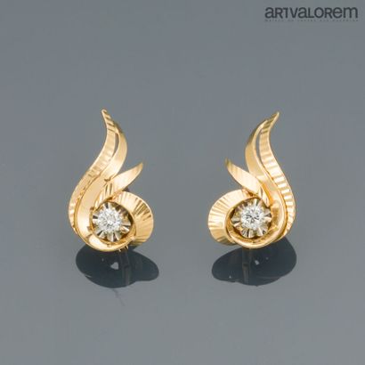 Pair of pierced ear clips in yellow gold...