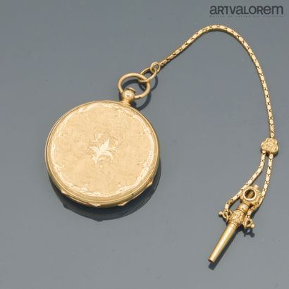 Yellow gold 750°/°° collar watch, white enameled...