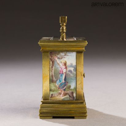 Officer's clock, brass cage with enameled...