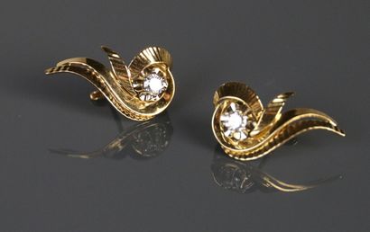 Pair of pierced ear clips in yellow gold...