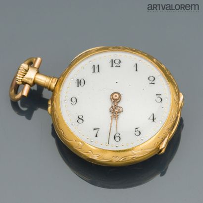 Yellow gold 750°/°° collar watch, white enameled...
