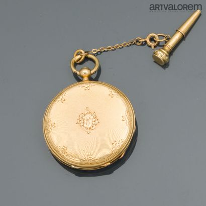 Yellow gold 750°/°° collar watch, white enameled...