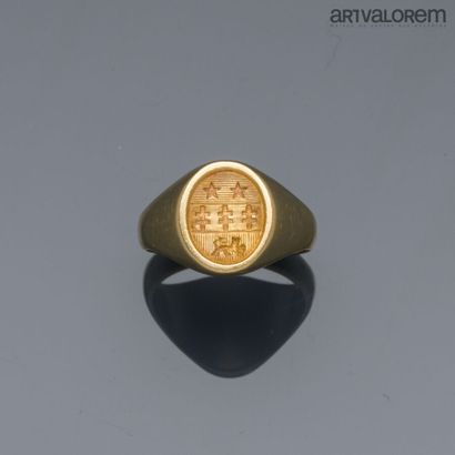 Chevalière in yellow gold 750°/°°, blazon...