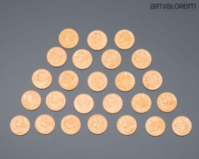 SWITZERLAND
Twenty-five 20 francs gold 
Year...