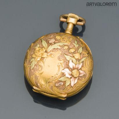Yellow gold 750°/°° collar watch, white enameled...
