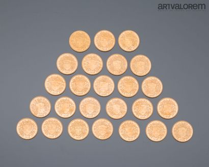 SWITZERLAND
Twenty-five 20 francs gold 
Year...