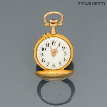 Yellow gold 750°/°° collar watch, white enameled...