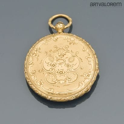 Yellow gold 750°/°° collar watch, silver...