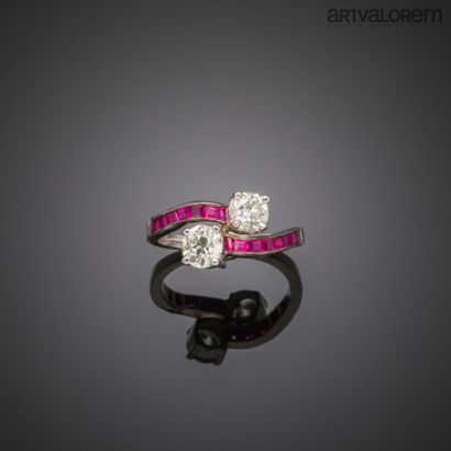 Toi et Moi ring in 750°/°° white gold set...