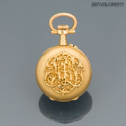 Yellow gold 750°/°° collar watch, white enameled...