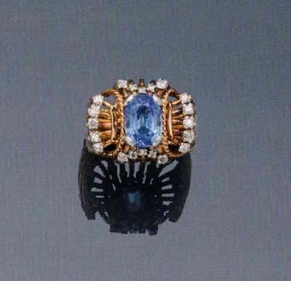 Thread ring in 750°/°° yellow gold and platinum,...