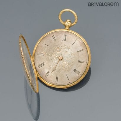 Yellow gold 750°/°° collar watch, silver...