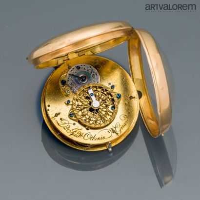 Yellow gold 750°/°° gousset watch, white...