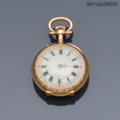 Yellow gold 750°/°° collar watch, beige enameled...
