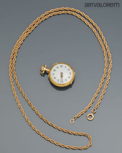 Yellow gold 750°/°° collar watch, white enameled...