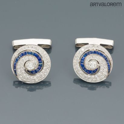 Pair of 750°/°° white gold tourbillon cufflinks...
