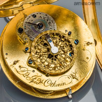 Yellow gold 750°/°° gousset watch, white...
