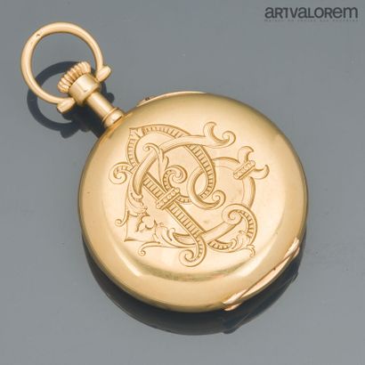 Yellow gold gousset watch 750°/°° white enameled...
