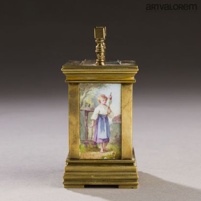 Officer's clock, brass cage with enameled...