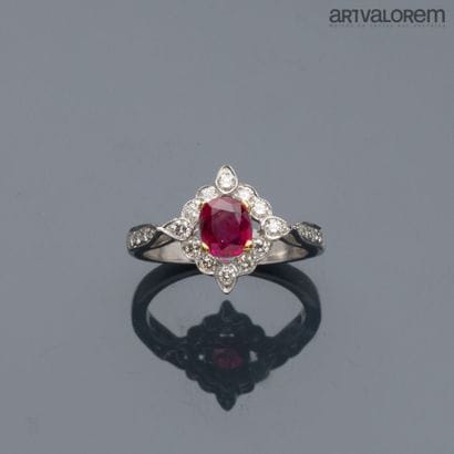 Ring in white and yellow gold 750°/°° centered...
