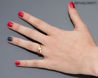 Yellow gold 750°/°° diamond ring set with...