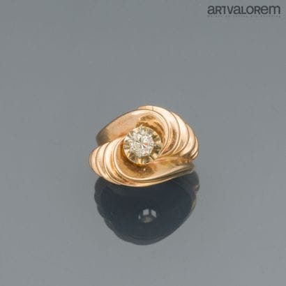 Godronnée tourbillon ring in 750°/°° yellow...