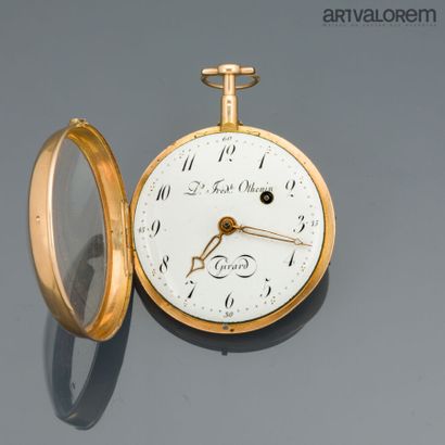 Yellow gold 750°/°° gousset watch, white...