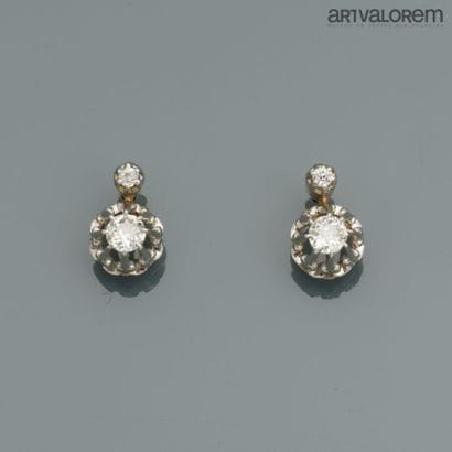 Pair of yellow and white gold 750°/°° earrings...