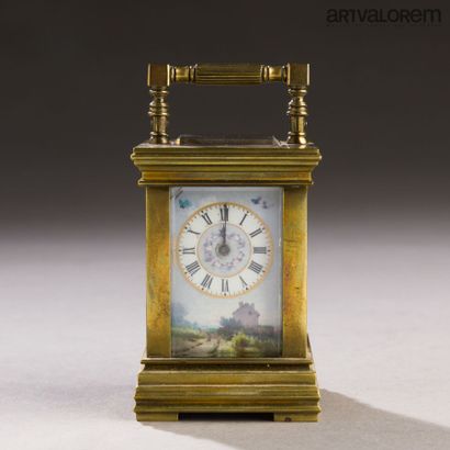 Officer's clock, brass cage with enameled...