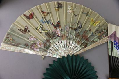 Fan, the fabric leaf painted with butterflies...