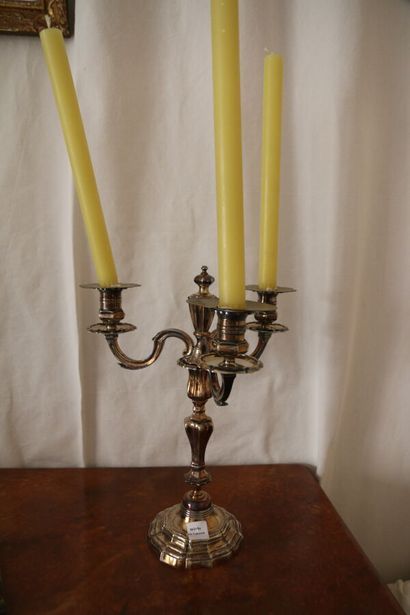 Pair of silver-plated bronze torches mounted...