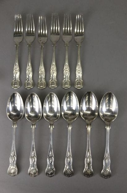 Suite of 12 950°/°° silver dessert servers,...