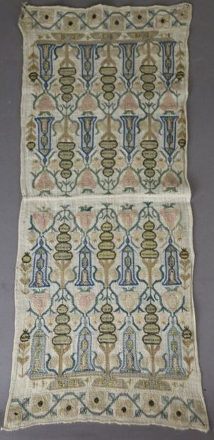 Two polychrome pearl purses, one dated 1822...