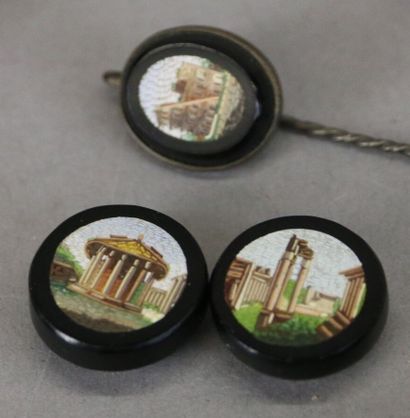 Two circular micromosaic collar buttons decorated...