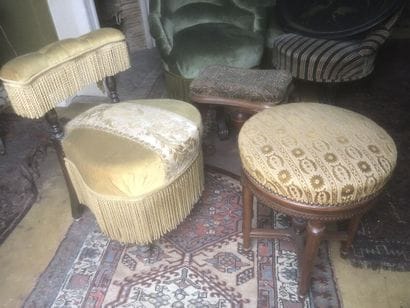 Two piano stools and a voyeuse in stained...