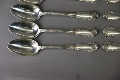 Suite of 12 950°/°° silver dessert servers,...