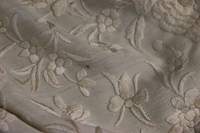 Off-white silk wedding shawl embroidered...