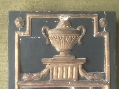 Mirror in patinated and gilded wood, the...