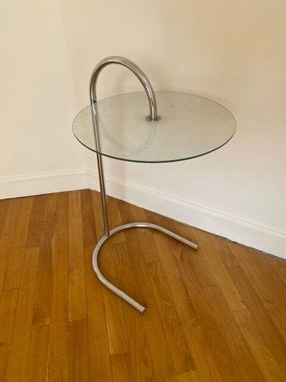 Contemporary pedestal table, chrome-plated...