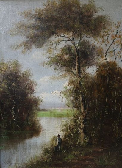 L. MAYER (XIX-XXth)
Lively river bank, 
Oil...