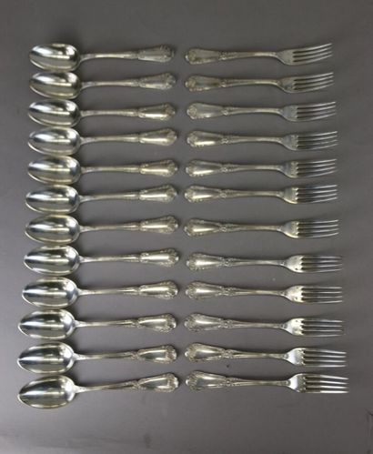 Suite of 12 950°/°° silver dessert servers,...