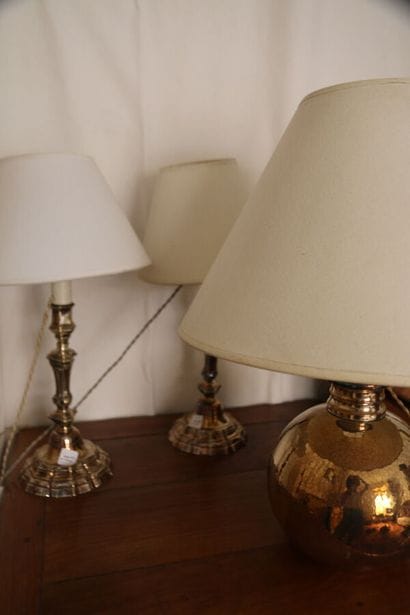 Pair of silver-plated bronze torches mounted...